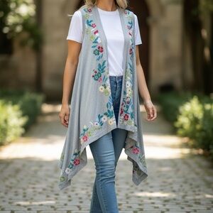 Sundance Gray Embroidered Floral Vest- bohemian style-concerts-country-cotton